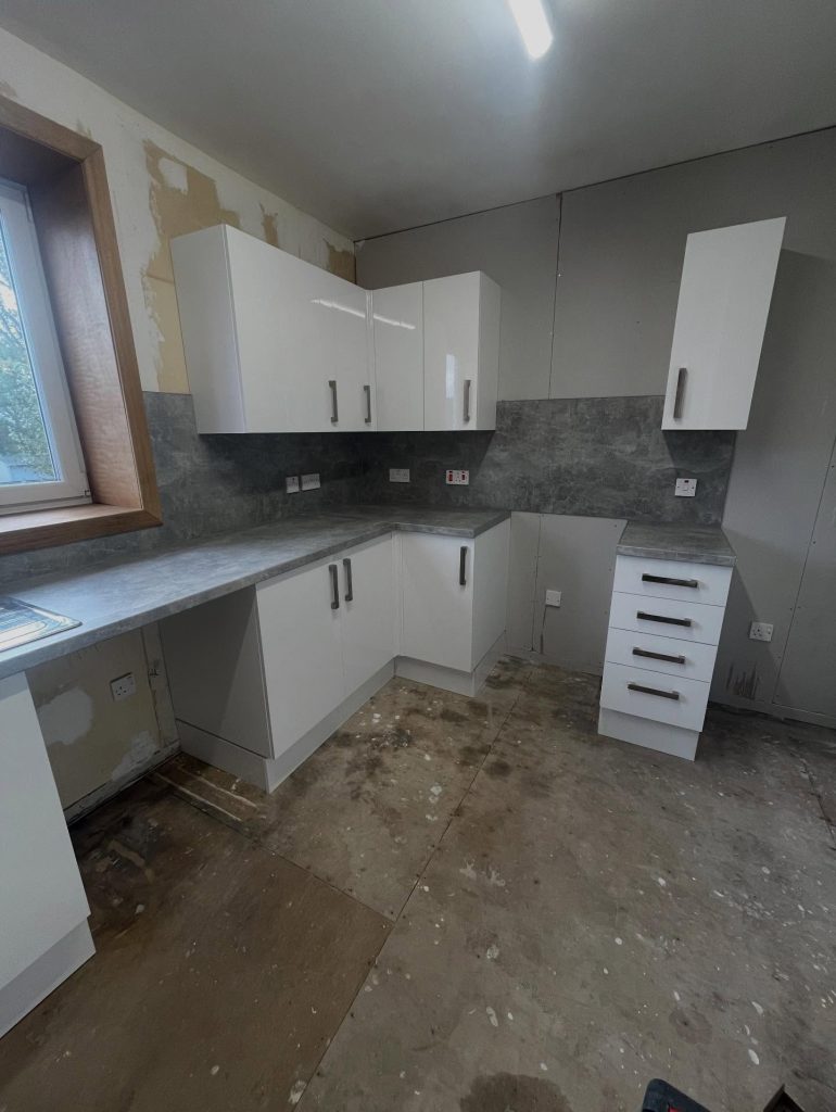 Kitchen sockets and under-cabinet supply installed during a Glasgow kitchen refit