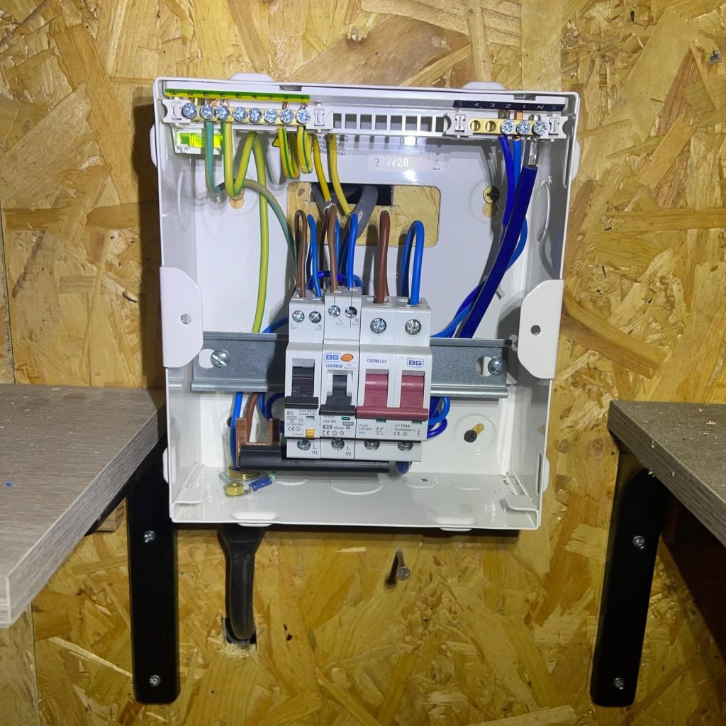 Garage consumer unit installation with RCBO protection and clean cable dressing