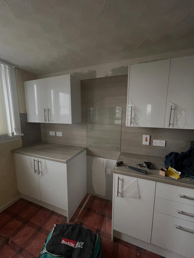 New kitchen installation with sockets and lighting by a Glasgow electrician